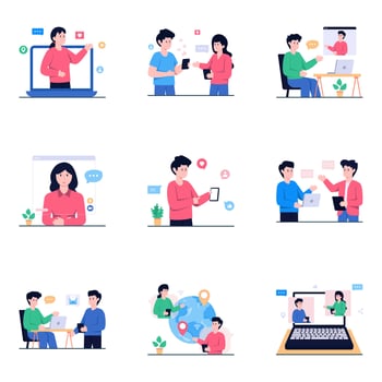 Pack of Communication and Discussion Flat Illustrations vector