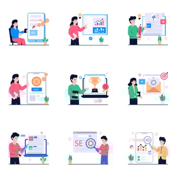 Pack of Seo and Ppc Flat Illustrations vector