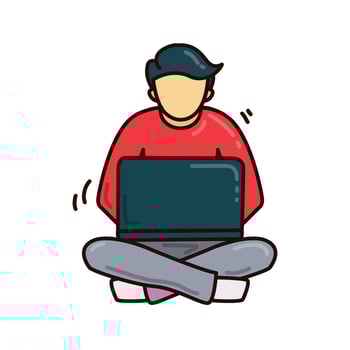 Vector of a sitting man operating a laptop