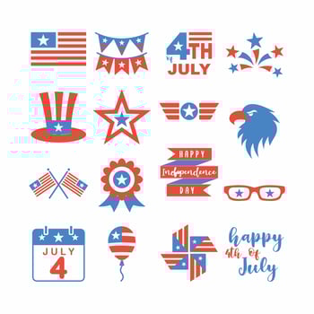 USA Independence Day Icon Set Flat Style vector