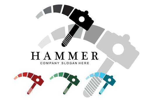 hammer, building construction tools and judge logo vector icon, vintage retro design illustration