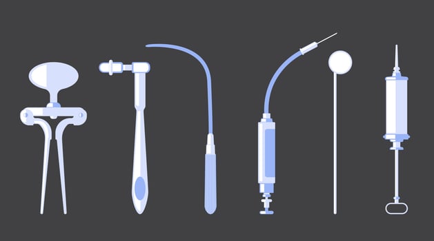 Old Medical equipment Simple set vector, Dental, pill, vaccine flat design vector