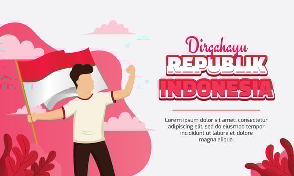 Indonesia Independence day landing page with people illustration vector