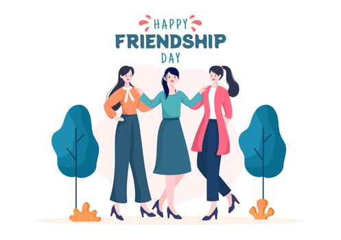 Happy Friendship Day Cute Cartoon Illustration with Young Boys and Girls of Hugging Together or Putting Their Hands in Flat Style vector