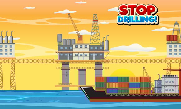 Petroleum industry concept with offshore oil platform vector