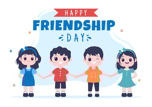 Happy Friendship Day Cute Cartoon Illustration with Young Boys and Girls of Hugging Together or Putting Their Hands in Flat Style vector