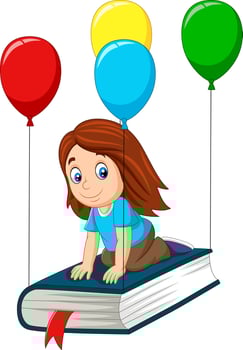 Cartoon schoolgirl flying on a book vector
