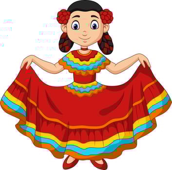 Cartoon girl dancing, Cinco de mayo celebration. vector