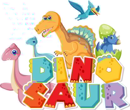 Cute dinosaur group with dinosaur word logo vector
