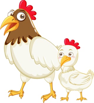 Mother chicken and her baby cartoon animals vector