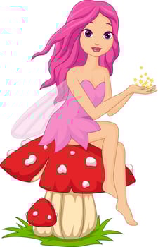 Cute pink fairy cartoon sitting on a mushroom vector