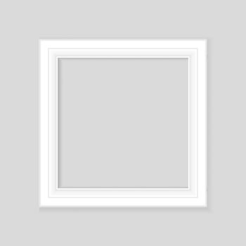White square frame on gray wall with realistic shadows. Vector illustration. EPS10.