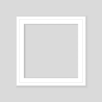 White square frame on gray wall with realistic shadows. Vector illustration. EPS10.