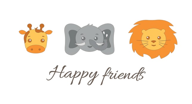 Happy cute wild african animals - lion, elephant, giraffe vector