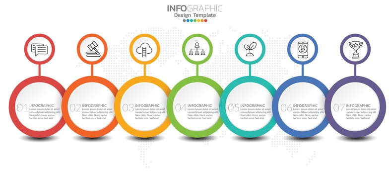 Infographic template design with 7 color options. vector