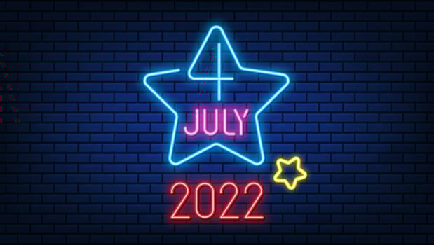 Happy 4th of July neon sign, bright signboard, light banner. Independence Day Neon line Design. Vector illustration