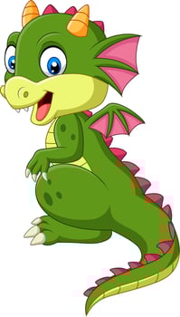 Cartoon cute baby dragon on white background vector