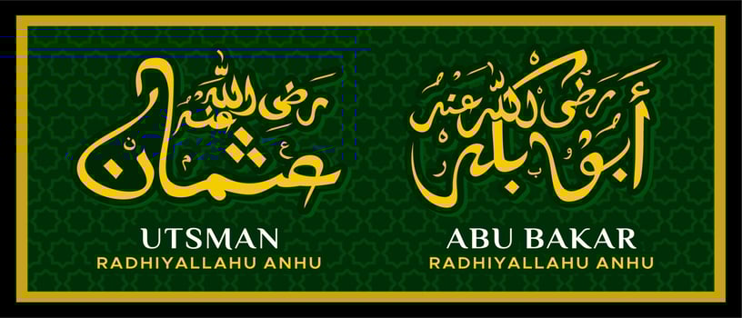 Traditional Arabic Calligraphy Abu Bakar and Utsman Bin Affan Friends of the Prophet Muhammad Vector Design