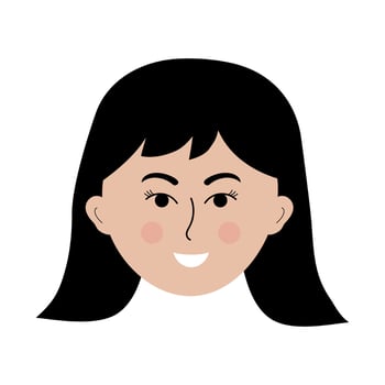 Asian woman face in doodle style. Colorful avatar of smiling girl. vector