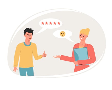People talk, share their opinions, give review rating and feedback. Working relationship. vector
