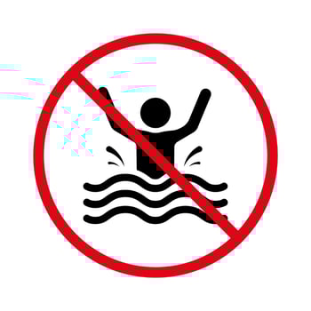 Caution Drown Man Black Silhouette Icon. Alert No Allowed Dive Swim. Warning Rescue Sinking in Water Red Stop Symbol. Attention Prohibit Swimming Zone. Risk Life Icon. Isolated Vector Illustration.