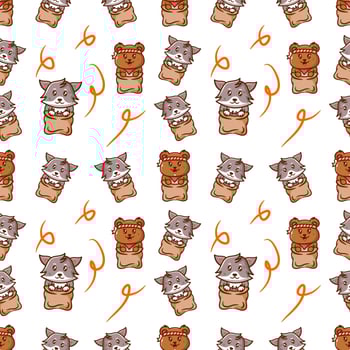 seamless pattern of bear and wolf sack race indonesia independence day vector