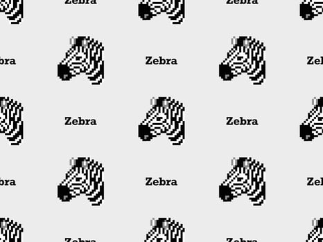 Zebra cartoon character seamless pattern on white background. Pixel style vector