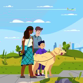 Interracial Family Take Their Dog Walk Concept vector