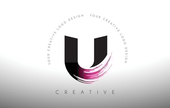U Paint Brush Letter Logo Design with Artistic Brush Stroke in Black and Purple Colors vector