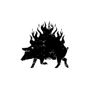 Grunge Pork Pig Boar Fire Flame Silhouette For BBQ Barbecue Logo design inspiration vector