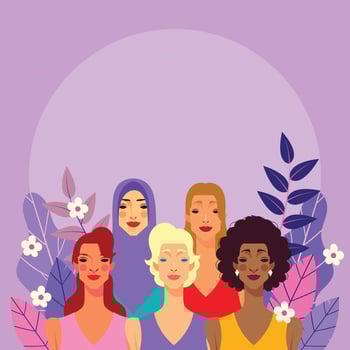 Two Women in Diversity Skin Tone With Floral Frames vector