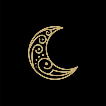Gold Golden Crescent moon With Asian Ethnic Batik Motif Logo Design vector