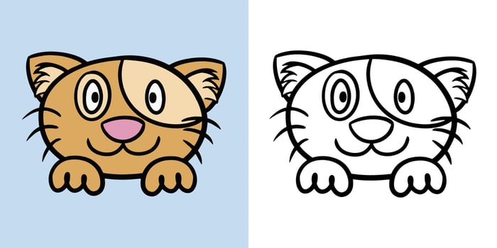 Orange happy cat, smiling cat, cartoon style, Horizontal set of illustrations for coloring books, vector illustration