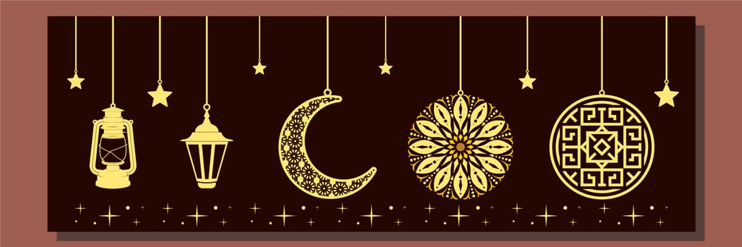 Islamic Ornament Moon Star Mandala Lantern vector