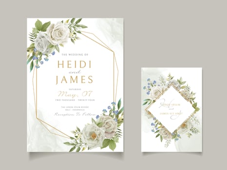 Elegant wedding invitation white flowers design vector