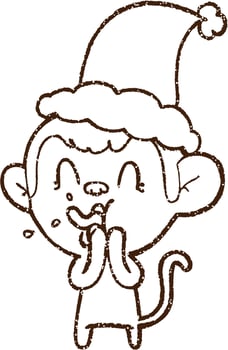 Christmas Monkey Charcoal Drawing vector