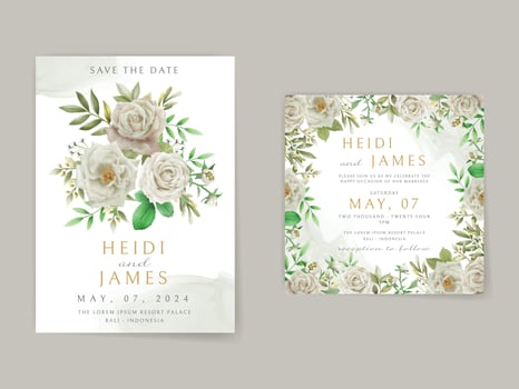 Elegant wedding invitation white flowers design vector
