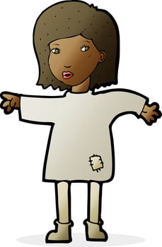 cartoon woman in patched clothing vector