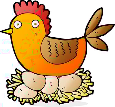 cartoon hen on eggs vector