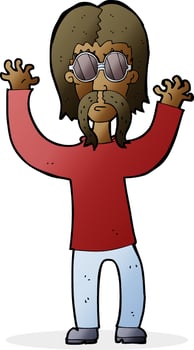 cartoon hippie man waving arms vector