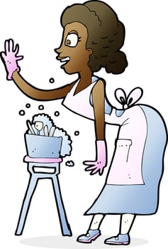 cartoon housewife washing up vector