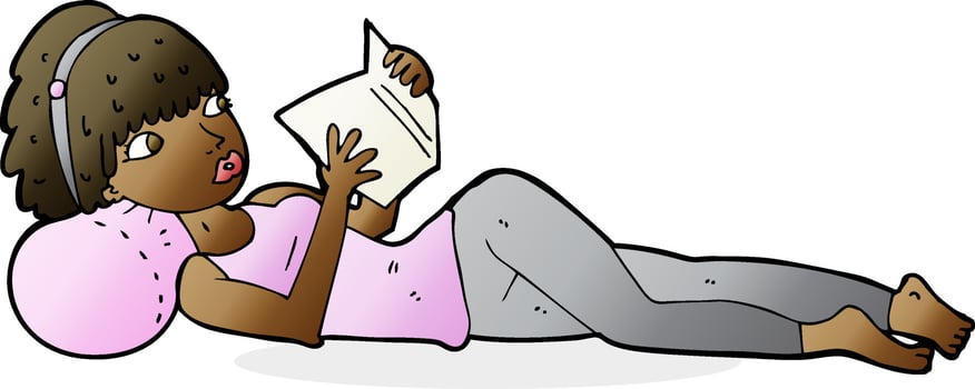 cartoon pretty woman reading book vector