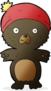 cartoon cute black bear in hat vector