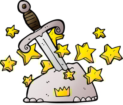 cartoon magical sword in stone vector