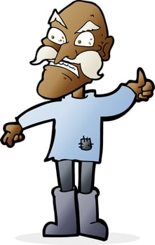 cartoon angry old man in patched clothing vector