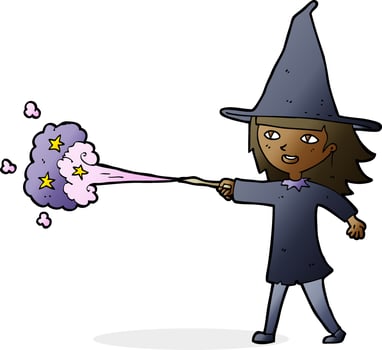 cartoon witch girl casting spell vector