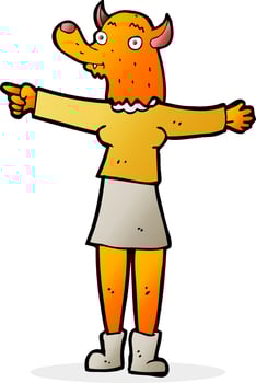 cartoon pointing fox woman vector
