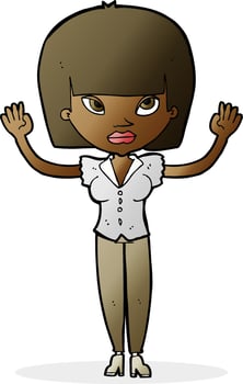 cartoon woman with raised hands vector