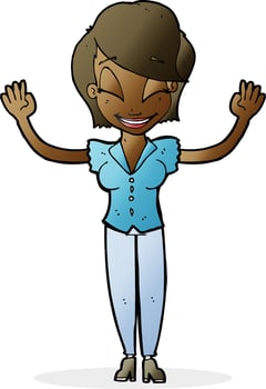 cartoon pretty woman with hands in air vector