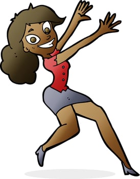 cartoon happy woman jumping vector